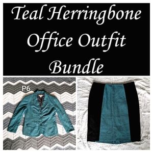 📦Teal Herringbone Skirt Suit Bundle - Size 6/6P